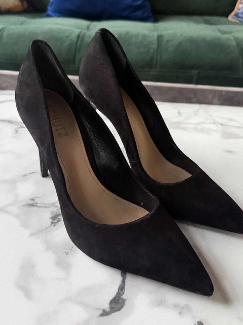 SCHUTZ Lou High Stiletto Pumps in Black Nubuck Size 8.5